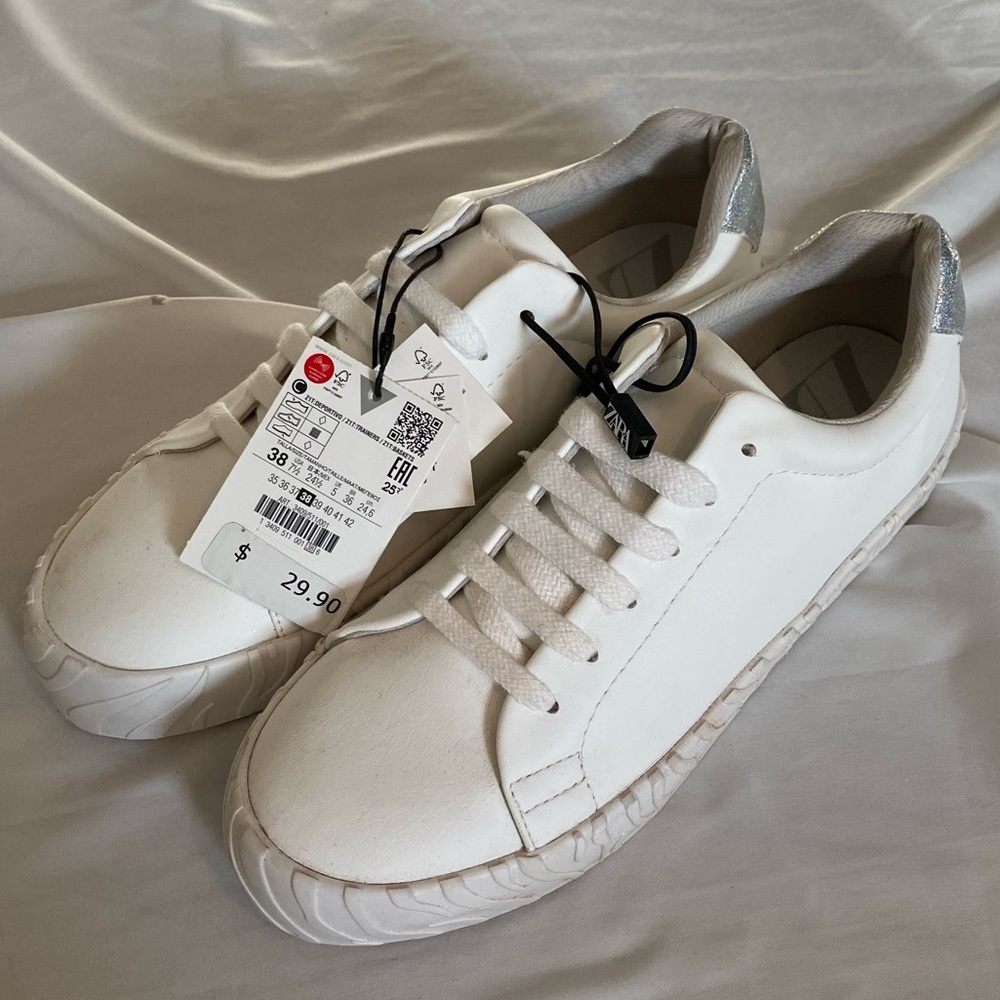 White Zara sneakers with sparkly back panel size women's 8